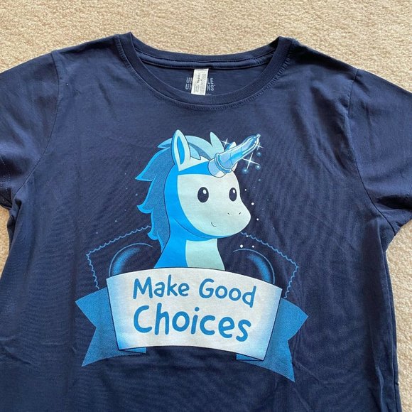 Unstable Unicorns TeeTurtle Juniors L Make Good Choices Adult Graphic Tee - Picture 2 of 12